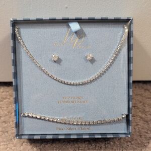 Nicola Parisi Silver Plated Necklace, Bracelet, and Earring Gift Set NWT